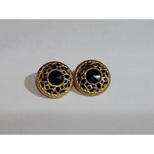 Vintage gold tone filigree black cobachon post earrings